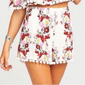 Show Me Your Mumu Sawyer Pom Pom Shorts White Floral Women’s Size XS